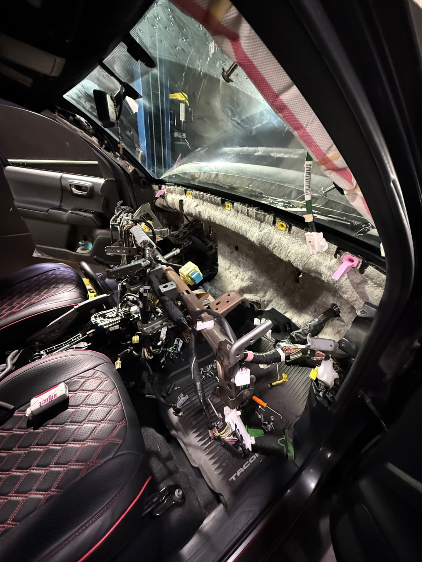 Toyota Tacoma dash removed for wiring harness repair
