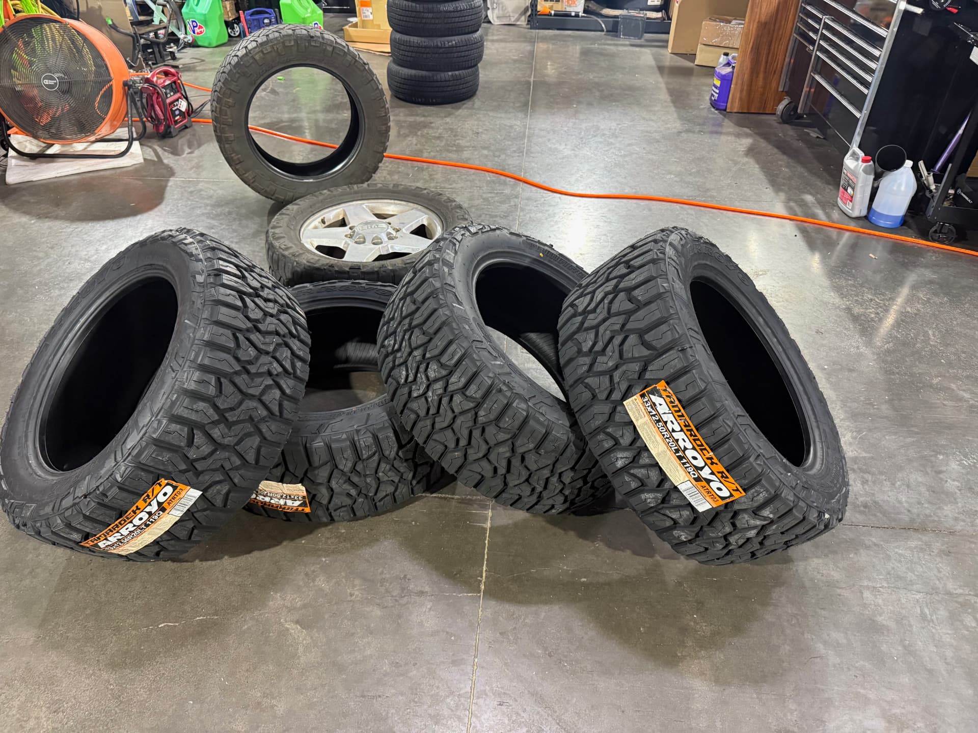 Set of new Arroyo tires ready to be mounted